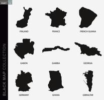 zwart kaart verzameling, zwart contour kaarten van wereld. vector