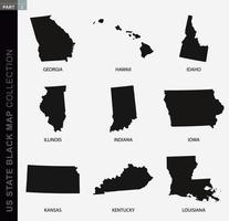 zwart kaart verzameling van Verenigde Staten van Amerika staten, zwart contour kaarten. vector