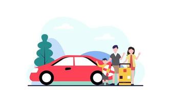 gelukkige familie reizen met de auto illustratie. reizen, roadtrip, transportconcept vector