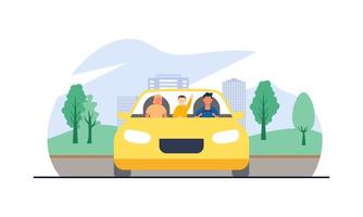 gelukkige familie reizen met de auto illustratie. reizen, roadtrip, transportconcept vector