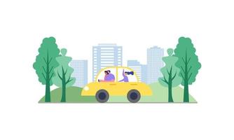 gelukkige familie reizen met de auto illustratie. reizen, roadtrip, transportconcept vector