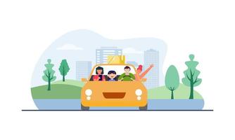 gelukkige familie reizen met de auto illustratie. reizen, roadtrip, transportconcept vector