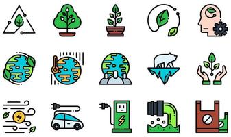 set van vector iconen gerelateerd aan ecologie. bevat iconen als recycle, boom, plant, blad, ecologische geest, wereldecologie en meer.