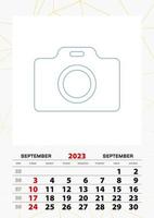muur kalender ontwerper sjabloon voor september 2023, week begint Aan zondag. vector