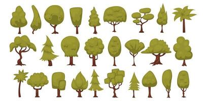 hand getekende set bos boom natuur plant objecten elementen, vector illustratie set met verschillende vormen, eco gebladerte. onderwerp gezonde levensstijl. jungle tropisch groen.