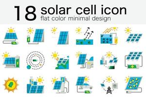 set zonnecelpanelen produceren groene energie-elektriciteit naar batterij van zonnecirkel fotovoltaïsch pictogram in minimaal egaal kleurontwerp vector