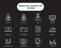 vector medische pictogrammen. patiënt en arts zorg. verpleegkundige eerste medische hulp. pictogrammen voor web, app en software