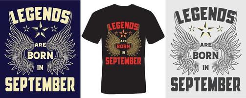 legendes worden geboren in september t-shirtontwerp voor september vector