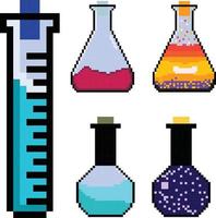 pixel art reageerbuis, wetenschap laboratorium glaswerk pixel set. vector