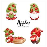 aquarel appels gnome, gnome fruit vectorillustratie vector