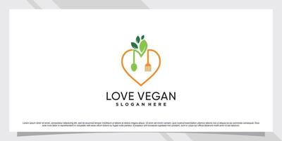 veganistisch eten logo-ontwerp met liefde en creatief element vector