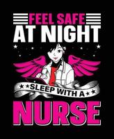 voelen veilig Bij nacht slaap met een verpleegster vector illustratie