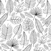 tropische planten naadloze jungle bloemenpatroon. print vector achtergrond van mode zomer behang palmbladeren in zwart-wit grijze stijl