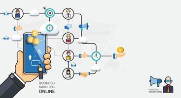 zakelijke marketing online verbinding op mobiel succesvol e-commerce online concept. infographic vectorillustratie. vector