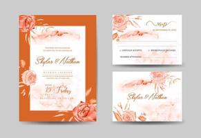 elegant waterverf terracotta bloemen bruiloft kaart en RSVP Sjablonen vector