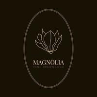 eenvoudige magnolia bloem logo illustratie voor onroerend goed. botanisch bloemenembleem met typografie op bruine achtergrond vector
