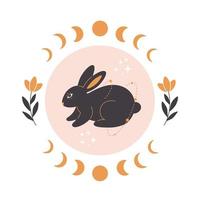 schattig konijn met astrologie, plantkunde en esoterische elementen. jaar van het konijn 2023. vector