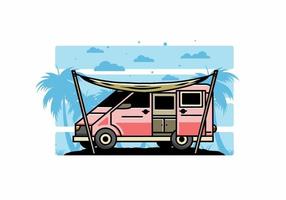 van camper en buitentent illustratie ontwerp vector