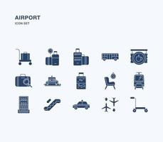 luchthaven en luchtvaart solide icon set vector
