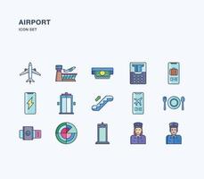 luchthaven en luchtvaart lineaire gekleurde pictogrammenset vector