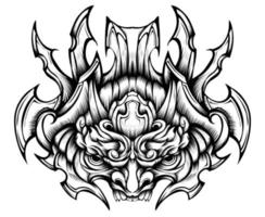 met de hand getekend oni masker tribal tattoo illustratie vector