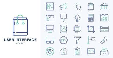 basic ui, essential, icon, web, icon set, outline gekleurde icon set vector