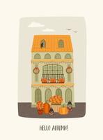 herfst landschap. ingericht huis. vectorillustratie voor kaart, poster, flyer, web en ander gebruik. vector