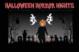 halloween pompoen illustratie met donker kasteel begraafplaats kruisen, dood bomen, en vleermuizen achtergrond vector