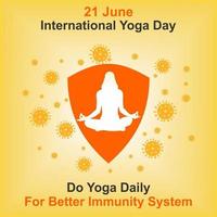 internationale yoga dag poster met vrouw en viruscellen vector