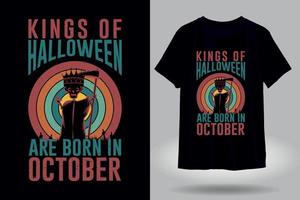 koningen van halloween zijn geboren in oktober wijnoogst t-shirt ontwerp vector