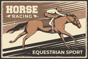 retro wijnoogst illustratie vector grafisch van paard racing ruiter sport fit voor hout poster of bewegwijzering