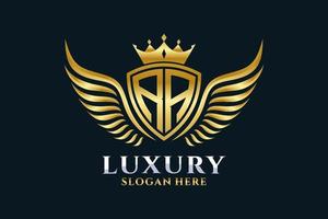 luxe Koninklijk vleugel brief ra kam goud kleur logo vector, zege logo, kam logo, vleugel logo, vector logo sjabloon.