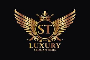 luxe Koninklijk vleugel brief st kam goud kleur logo vector, zege logo, kam logo, vleugel logo, vector logo sjabloon.
