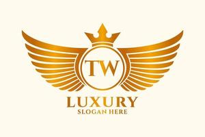 luxe Koninklijk vleugel brief twee kam goud kleur logo vector, zege logo, kam logo, vleugel logo, vector logo sjabloon.