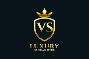 eerste vs elegant luxe monogram logo of insigne sjabloon met scrollt en Koninklijk kroon - perfect voor luxueus branding projecten vector