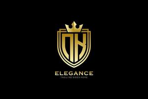 eerste nk elegant luxe monogram logo of insigne sjabloon met scrollt en Koninklijk kroon - perfect voor luxueus branding projecten vector