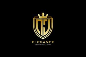 eerste nj elegant luxe monogram logo of insigne sjabloon met scrollt en Koninklijk kroon - perfect voor luxueus branding projecten vector