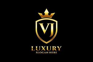 eerste vj elegant luxe monogram logo of insigne sjabloon met scrollt en Koninklijk kroon - perfect voor luxueus branding projecten vector