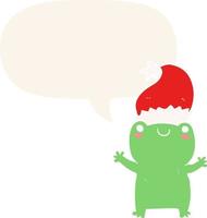 schattig Kerstmis kikker en toespraak bubbel in retro stijl vector