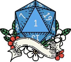 retro tatoeëren stijl natuurlijk een d20 Dobbelsteen rollen vector