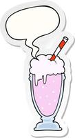 cartoon milkshake en tekstballon sticker vector
