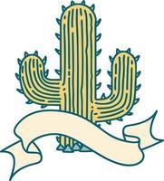 traditioneel tatoeëren met banier van een cactus vector