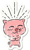 versleten oud sticker van een tatoeëren stijl nerveus varken karakter vector