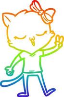 regenboog helling lijn tekening tekenfilm kat met boog Aan hoofd geven vrede teken vector