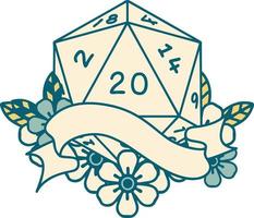 retro tatoeëren stijl natuurlijk twintig d20 Dobbelsteen rollen vector