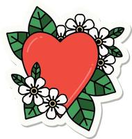 sticker van tatoeëren in traditioneel stijl van een botanisch hart vector