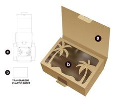 Hoes omdraaien doos met palm venster dood gaan besnoeiing sjabloon en 3d mockup vector