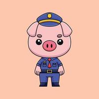 schattig Politie varken tekenfilm tekening kunst hand- getrokken concept vector kawaii icoon illustratie