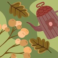 herfst theepot en planten vector