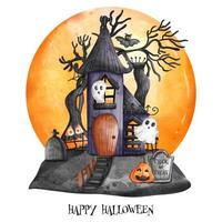 halloween achtervolgd huis met pompoen geest en vol maan. halloween element. halloween decoratie vector